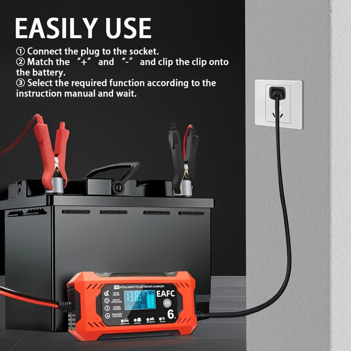 Car Battery Charger, 12V 6A Smart Battery Trickle Charger Auto 12V 24V Battery Maintainer for Car Truck Motorcycle Lawn Mower Marine Lead Acid Battery