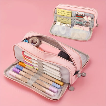 Large Capacity 3-Layer Pencil Case for Students: Japanese/Korean Style Multifunctional Pencil Bag