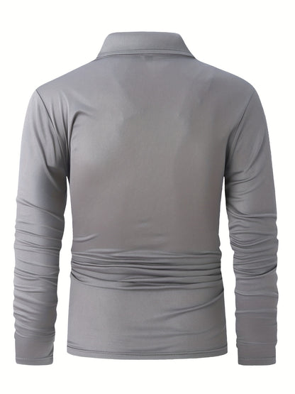 Men's Casual Long Sleeve Zipper Lapel Shirt with Chest Pocket, Spring/Fall Outdoor Wear