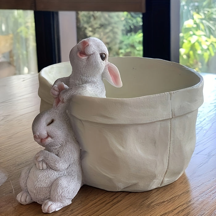 [Easter Resin Rabbit Sculpture] Easter-Themed Resin Rabbit Sculpture - Charming Animal Statue for Garden, Office Decor & Succulent Planters