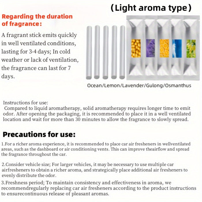 Car Air Freshener Vent Clip with Essential Oil Scents - Aromatherapy Diffuser for Refreshing Fragrance - 5 Scent Sticks and Holder