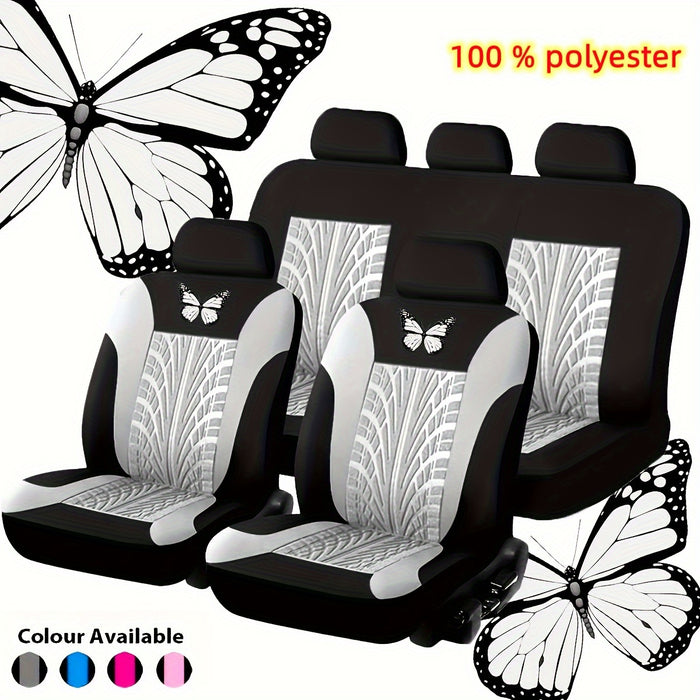 Car Seat Cover Full Set, Red Universal Butterfly Pattern Embroidery Auto Seat Cover Set Christmas Gift
