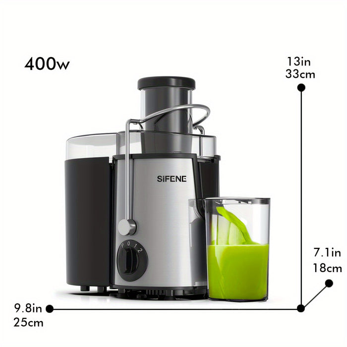 SiFENE Easy-Clean Juicer Machine, 3" Big Mouth Centrifugal Juicer Extractor Maker, Quick Juicing for Vegetables & Fruits, 3 Speed Settings, BPA-Free, Stainless Steel, Gray