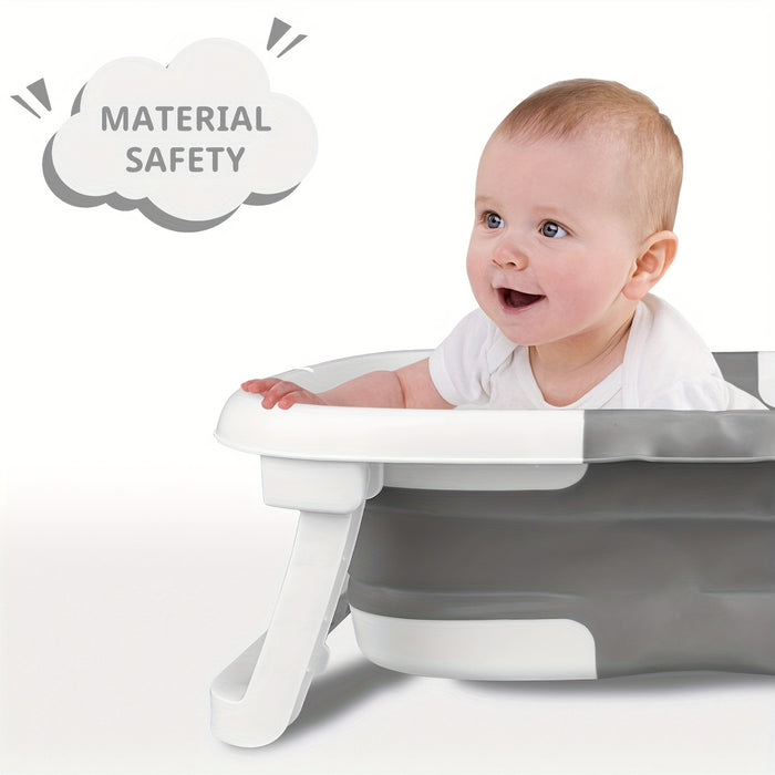 Foldable Baby Bathtub with Thermometer, Portable Travel Newborn Bathtub, with Soft Pad And Thermometer, Drainage Hole, Durable Foldable Youngsters Bathtub for 0-36 Months, Thickened Non-Slip Cushion, Smart Temperature Measure