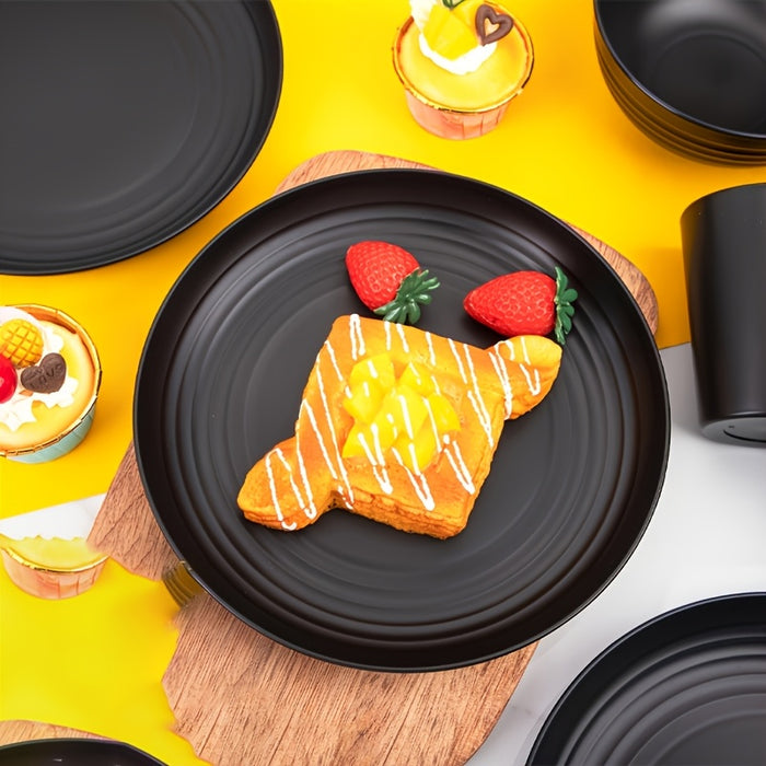 16pcs/set of indestructible plates, shatterproof tableware set, microwave dishwasher safe, reusable tableware, black set of 8 plates, 4 bowls, 4 cups - suitable for camping and daily use