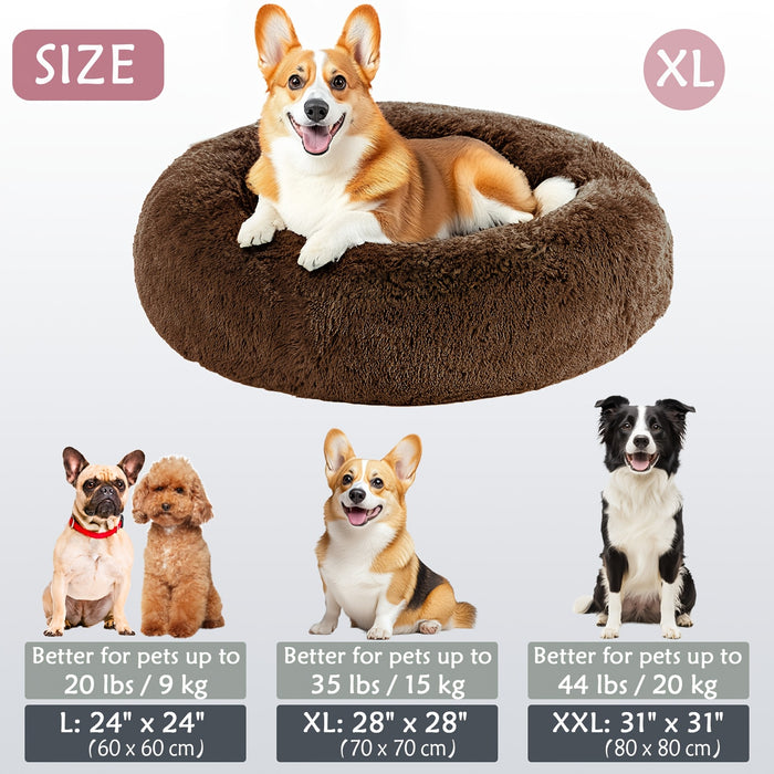 Calming Dog & Cat Bed, Donut Cuddler Warming Cozy Soft Round Bed, Fluffy Faux Fur Plush Cushion Bed For Small Medium And Large Dogs And Cats (16"/20"/24"/28"/31"/39") Christmas Gift