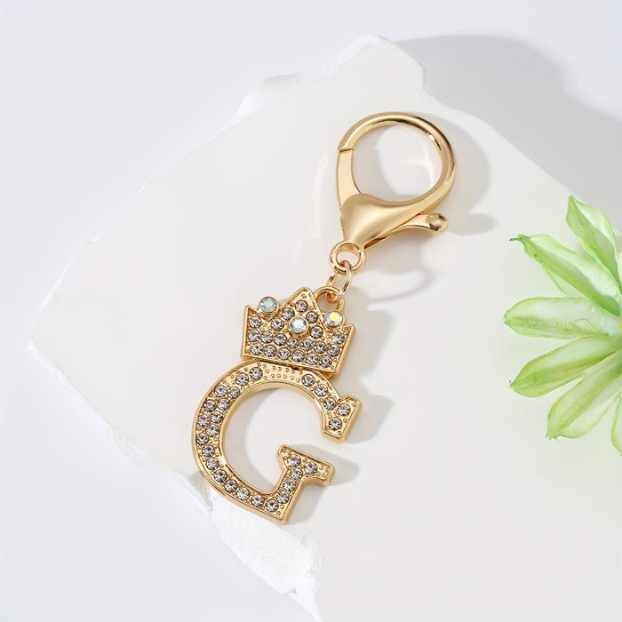 1pc Fashion Zinc Alloy Artificial Diamond Crown 26 English Letters Key Chain For Men, Bag Pendant To Friends