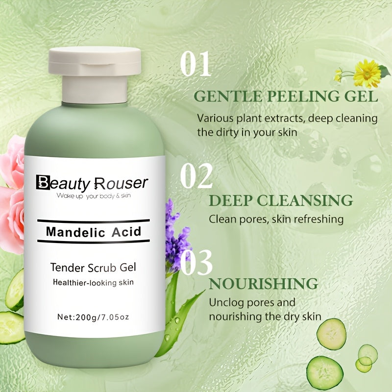 Mandelic Acid Cleansing Gel with Aloe and Rose Extract - Gentle, Moisturizing Face and Body Scrub, Deep Pore Cleansing, Unclogs Skin, Alcohol-Free, Suitable for All Skin Types,