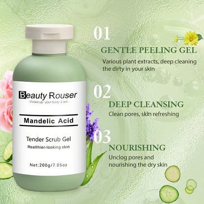 Mandelic Acid Cleansing Gel with Aloe and Rose Extract - Gentle, Moisturizing Face and Body Scrub, Deep Pore Cleansing, Unclogs Skin, Alcohol-Free, Suitable for All Skin Types,