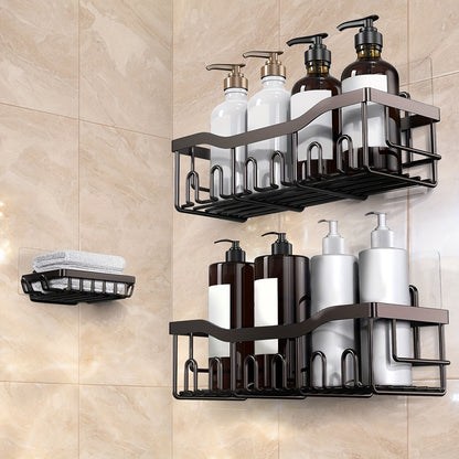 Adhesive Shower Caddy, 5 Pack Rustproof Stainless Steel Bath Organizers With Large Capacity, No Drilling Shelves For Bathroom Storage & Home Decor