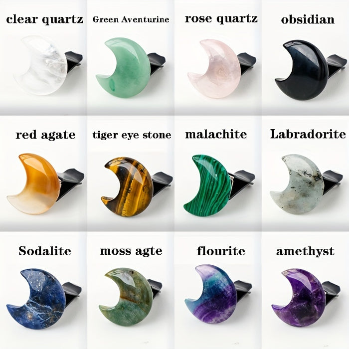 1pc Natural Quartz Crystal Car Vent Clip, Star Moon Heart Shape, Non-Electric Auto Air Vent Decoration, Ideal for Christmas Halloween Graduation Juneteenth Gifts