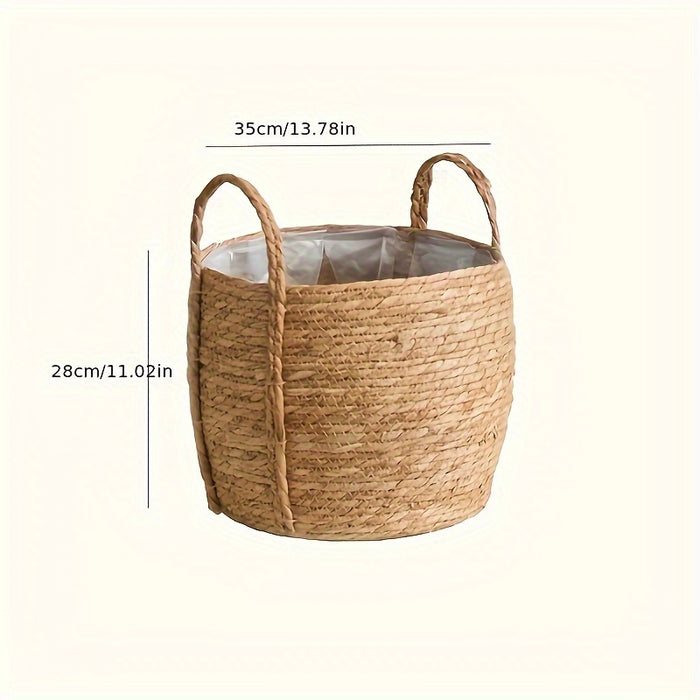 Handcrafted Nordic-Inspired Seaweed Woven Flower Pot - Versatile, Painted Finish, Slide-Out Shelf Design for Home & Garden Decor