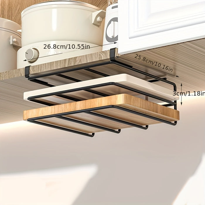 1pc Versatile 3-Tier Kitchen Rack - Space-Saving Wall-Mounted Metal Shelf for Paper Towels, Pot Lids & Cutting Boards with Wooden Accents - Sleek Modern Design for Efficient Storage, Kitchen Organizers And Storage, Utility Ra