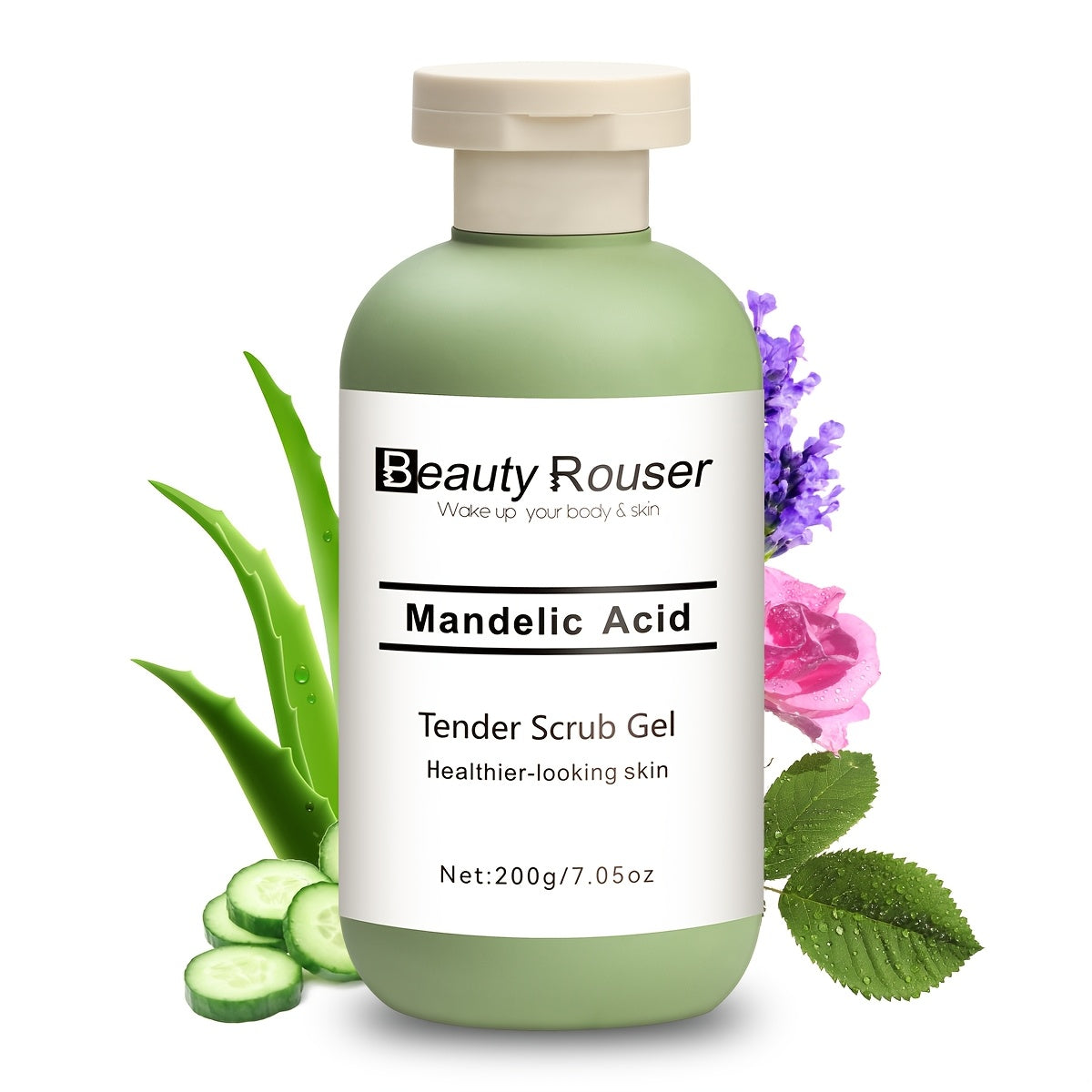 Mandelic Acid Cleansing Gel with Aloe and Rose Extract - Gentle, Moisturizing Face and Body Scrub, Deep Pore Cleansing, Unclogs Skin, Alcohol-Free, Suitable for All Skin Types,