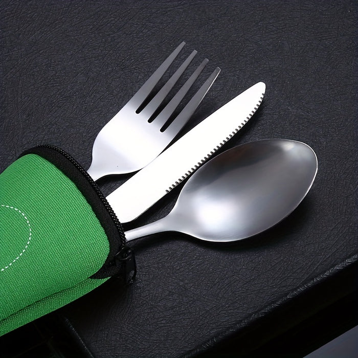 3pcs Set Dinnerware Portable Printed Knifes Fork Spoon Stainless Steel Family Camping Steak Cutlery Tableware with Bag