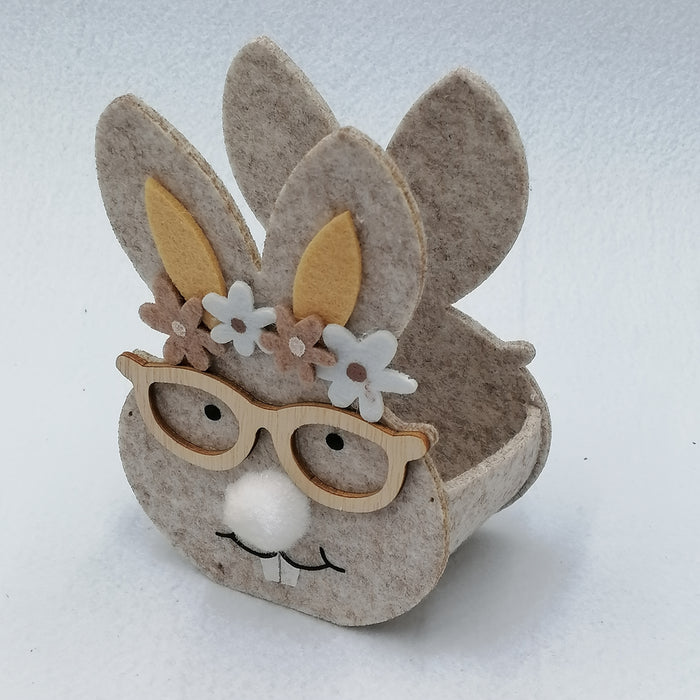 Light Grey Felt Fabric Cute Rabbit Basket, Easter Party Storage Decorative Basket, No Feathers, Holiday Home Decor