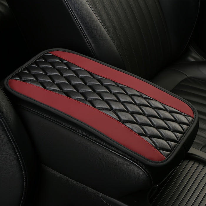 1pc Fit PU Leather Armrest Pad Cover with Diamond-Stitched Pattern, Non-Slip Sponge Center Console Mat for Car Interior Accessories, Available in 5 Colors (Black/Red/Blue/Purple/Gray)