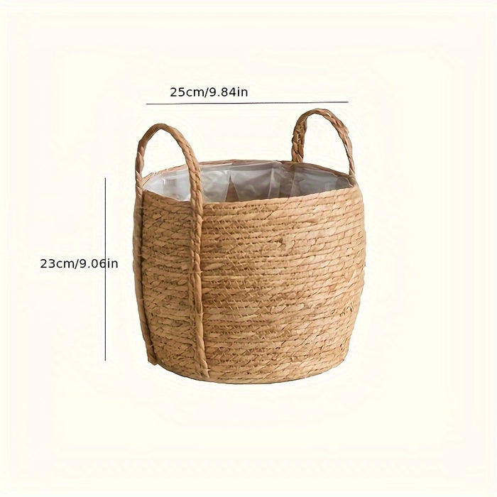 Handcrafted Nordic-Inspired Seaweed Woven Flower Pot - Versatile, Painted Finish, Slide-Out Shelf Design for Home & Garden Decor