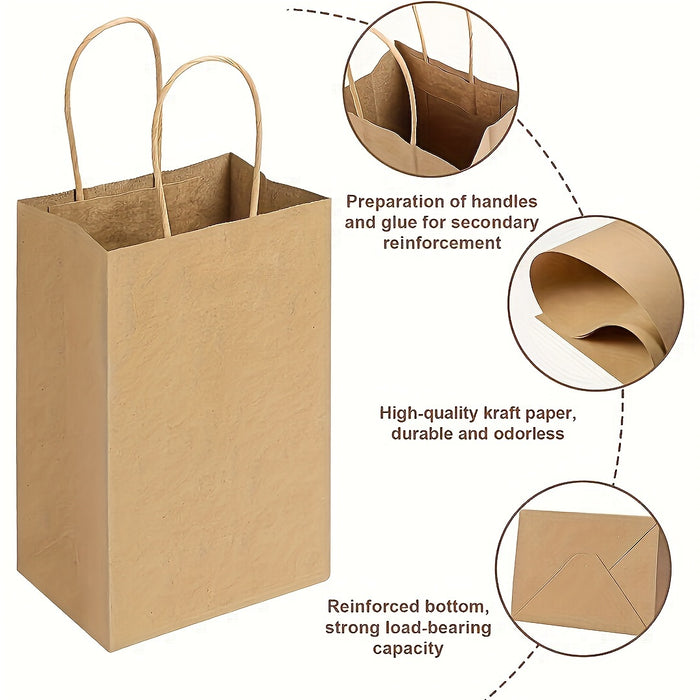 10pcs Brown Kraft Paper Gift Bags with Handles - Versatile & Reusable for Crafts, Groceries, Small Businesses, Birthdays, Weddings & Parties