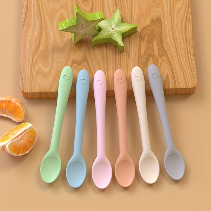 6pcs Silicone Baby Spoons Flexble Bend Handle for Easy Feeding As Halloween, Chrismas Gift
