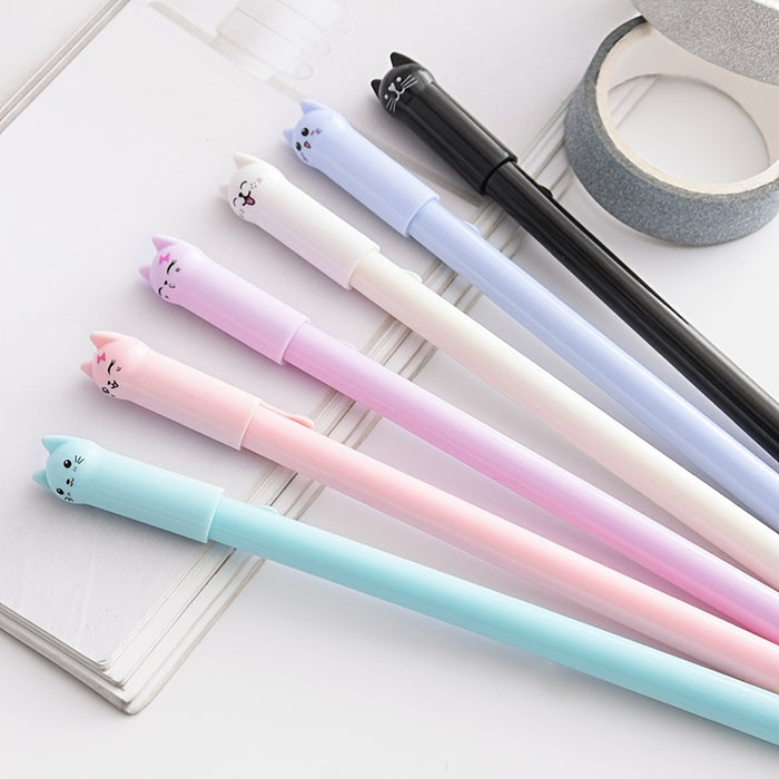 6pcs 6 Pcs Cartoon Cute Wagging Tail Cat Gel Pens, Black Water Pen for Students, Signature Pens