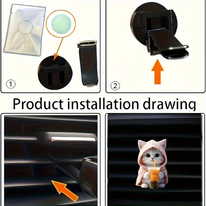 2pcs/set 2D Flat Cute Cat Acrylic Car Air Freshener Set - Car Aromatherapy Air Freshener with Long-lasting Fragrance