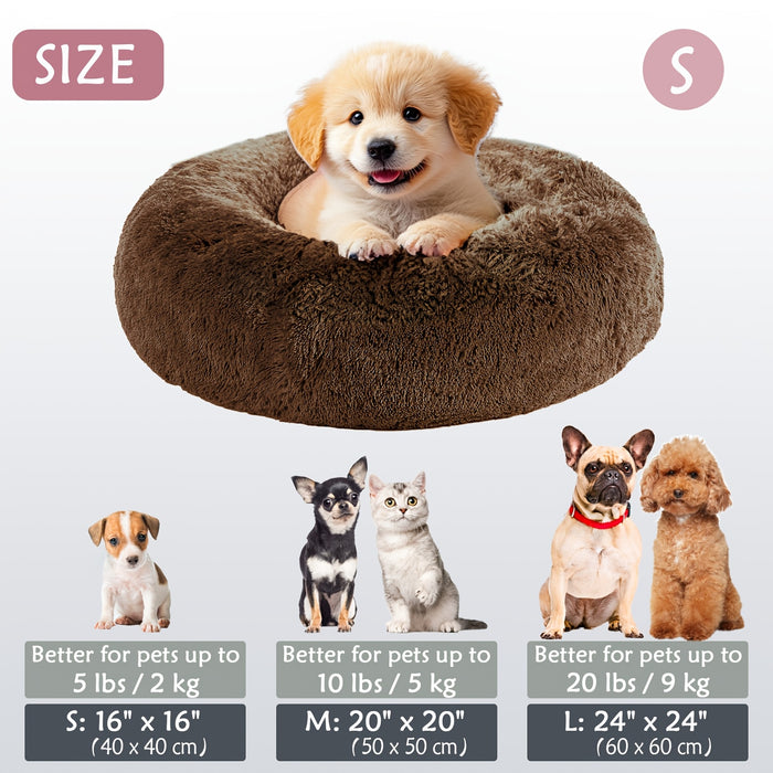 Calming Dog & Cat Bed, Donut Cuddler Warming Cozy Soft Round Bed, Fluffy Faux Fur Plush Cushion Bed For Small Medium And Large Dogs And Cats (16"/20"/24"/28"/31"/39") Christmas Gift