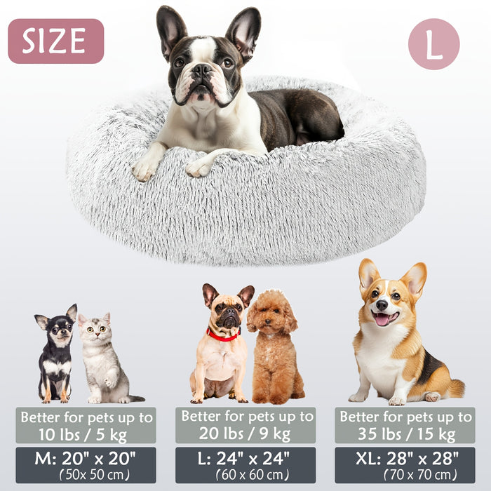Calming Dog & Cat Bed, Donut Cuddler Warming Cozy Soft Round Bed, Fluffy Faux Fur Plush Cushion Bed For Small Medium And Large Dogs And Cats (16"/20"/24"/28"/31"/39") Christmas Gift