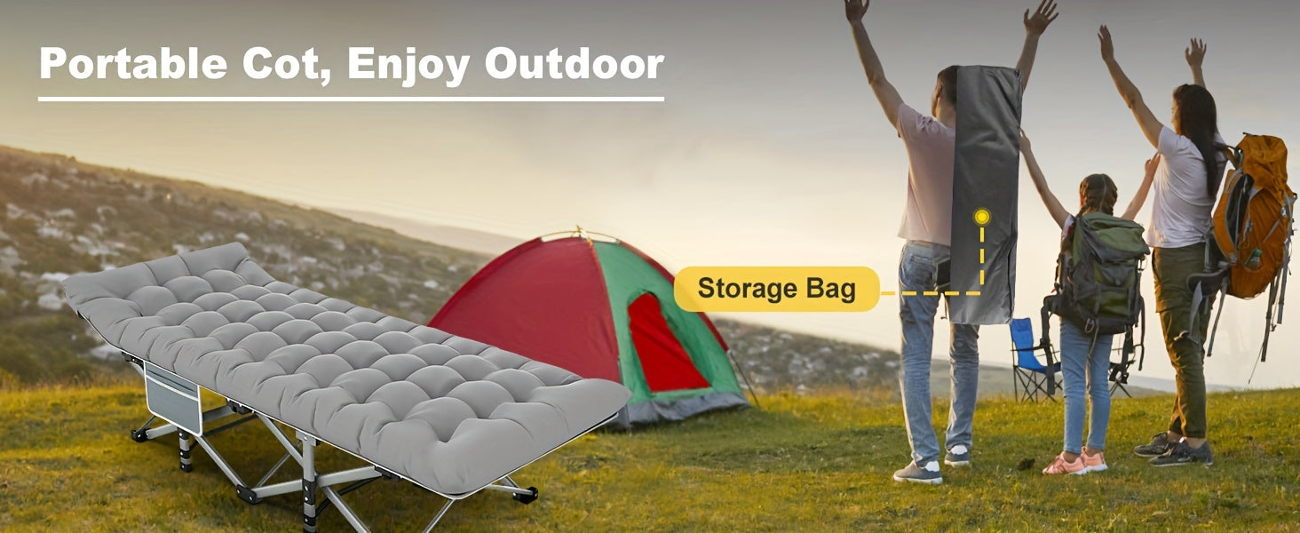 Folding Camping Cot With Mattress, Sleeping Cots For Adults - Heavy Duty Grey - Portable & Durable - Perfect for Camping, Hiking & Backpacking - Ideal Gift for Outdoor Enthusiasts