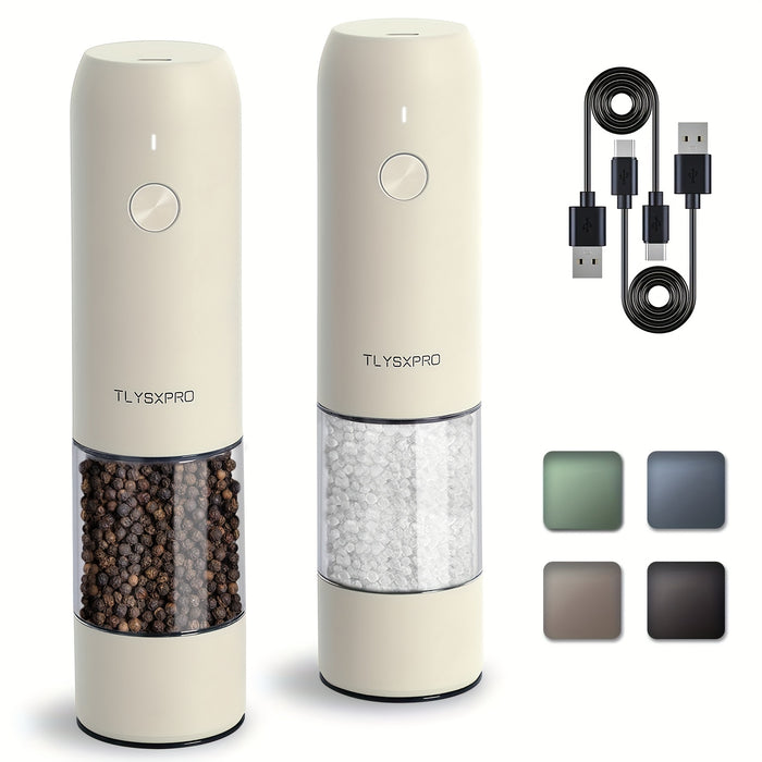 2pcs, Pepper Grinder, Household Sea Salt Ginder, Electric Adjustable Spice Grinder, Automatic Pepper Mill, Reusable USB Rechargeable Pepper Crusher for Kitchen Camping Picnic Camping, Kitchen Gadgets, Mother's Day Gifts Kitch