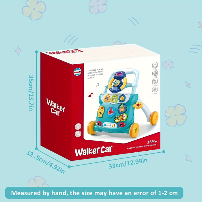 Interactive Youngsters Walker Car for Boys & Girls, 6-12 Months - Durable ABS Material, Parking Brake, Music & Educational Toys, Pink/Blue, 45cm x 32cm x 40cm