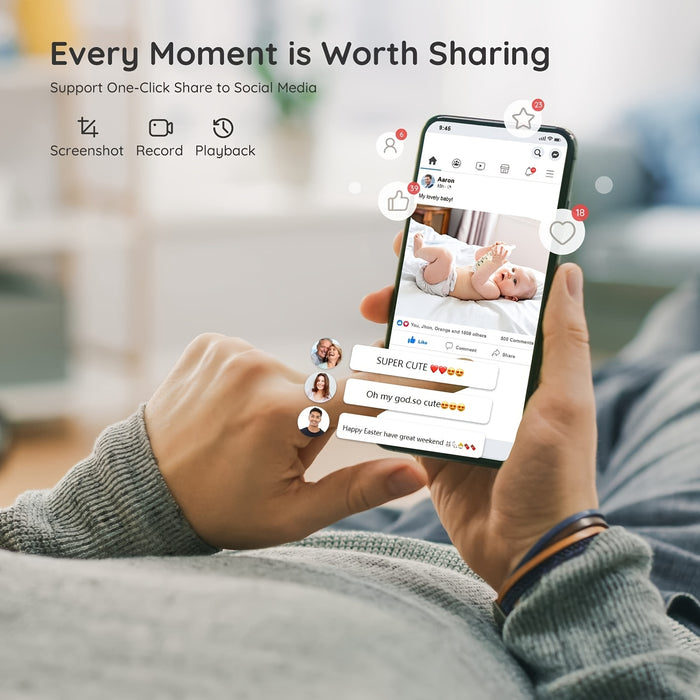 BOIFUN 720P WiFi Youngsters Monitor Camera with App Control, 5" Screen, Motion & Crying Detection, PTZ, Night Vision, Alarm Area, Temperature & Humidity Sensor, Two-Way Talk, ECO Mode, Rechargeable Battery, Smartphone App Com