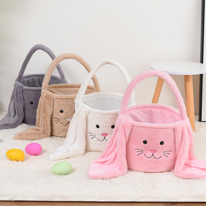 1pc/4pcs New Easter Decorative Hand Basket Long Eared Rabbit Plush Basket Handheld Candy Gift Bag Easter Egg Bag Storage Basket, Shelf Baskets