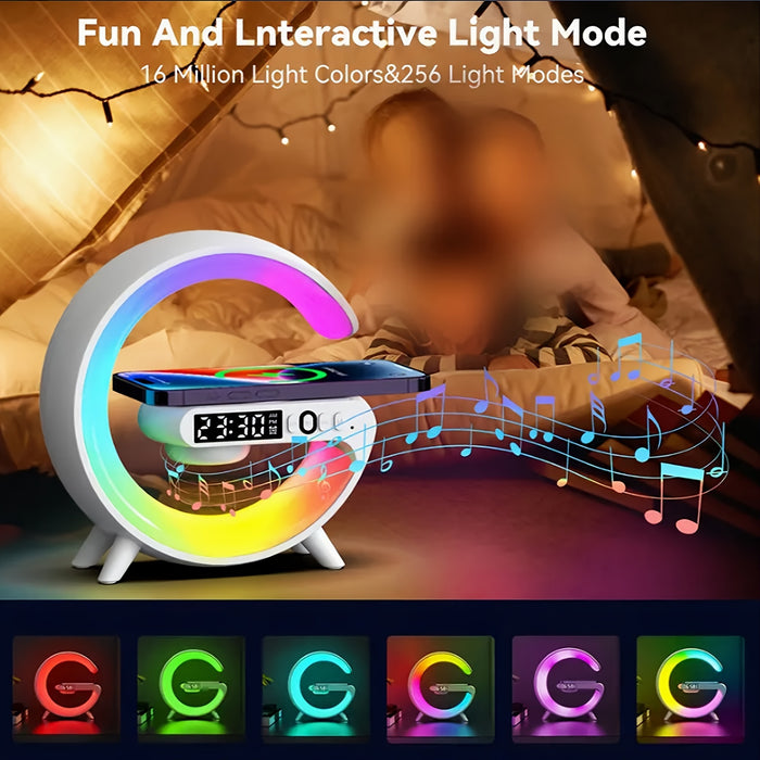 Smart Wireless Speaker with Phone Charger, Dimmable Alarm Clock, Sunrise Simulation, Sound Machine with Night Light