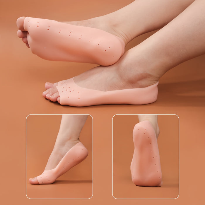 For Dry Cracked Feet, Silicone Gel Moisturizing Socks - Anti-Crack Foot Care with Soft Stretch Fabric, Open Toe Heel Protectors, All-Season Comfort