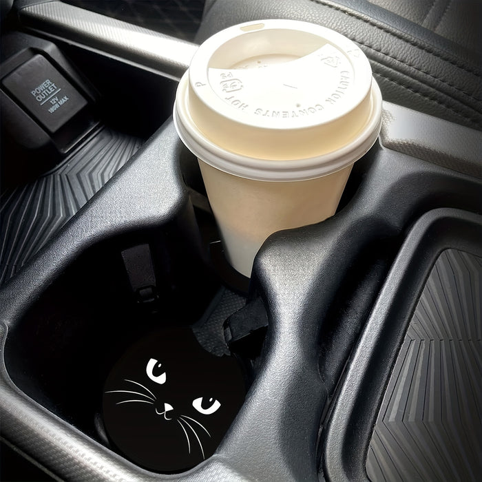 2pcs 2-Pack Cat Car Cup Holder Coasters with Finger Notch, Easy Removal, Car Interior Accessories for Drinks and Cups