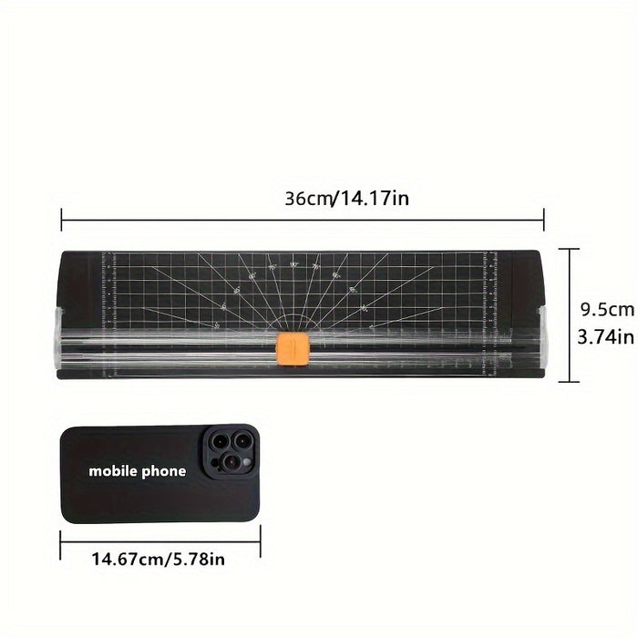[Home Relaxation] Portable Precision Paper Cutter for A3/A4 Photos - Compact, Manual, Non-Electronic Trimmer with Clear Plastic Body and Orange Handle - Ideal for Home, School, and Office Use
