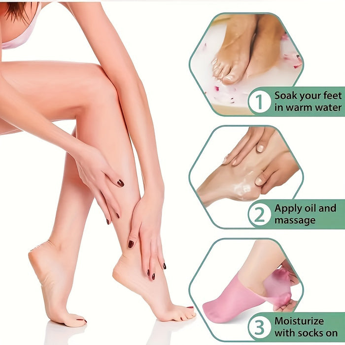 [Moisturizing Socks] Silicone Moisturizing Spa Socks | 1 Pair | Silicone | High Elasticity, Reusable, Non-Slip Gel Heel, Formaldehyde-Free | Overnight Use, Home Foot Care
