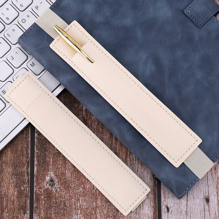 1pc Solid Color Notebook Pen Cover Pen Holder Pu Single Storage Elastic With Pen Bag