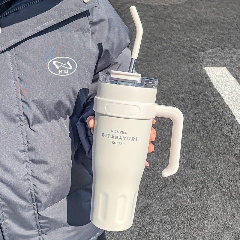 1140ML Stainless Steel Large Capacity Water Cup, Insulation Car and Simple Office Straw Ice Tumbler