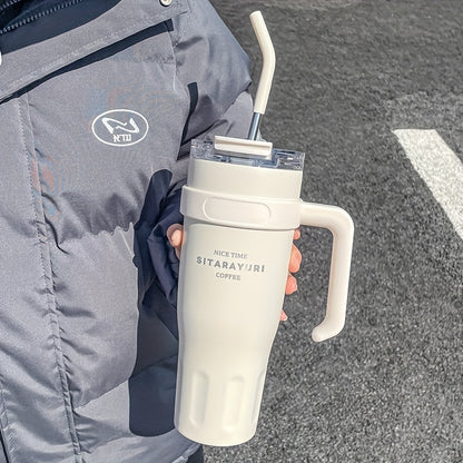 1140ML Stainless Steel Large Capacity Water Cup, Insulation Car and Simple Office Straw Ice Tumbler