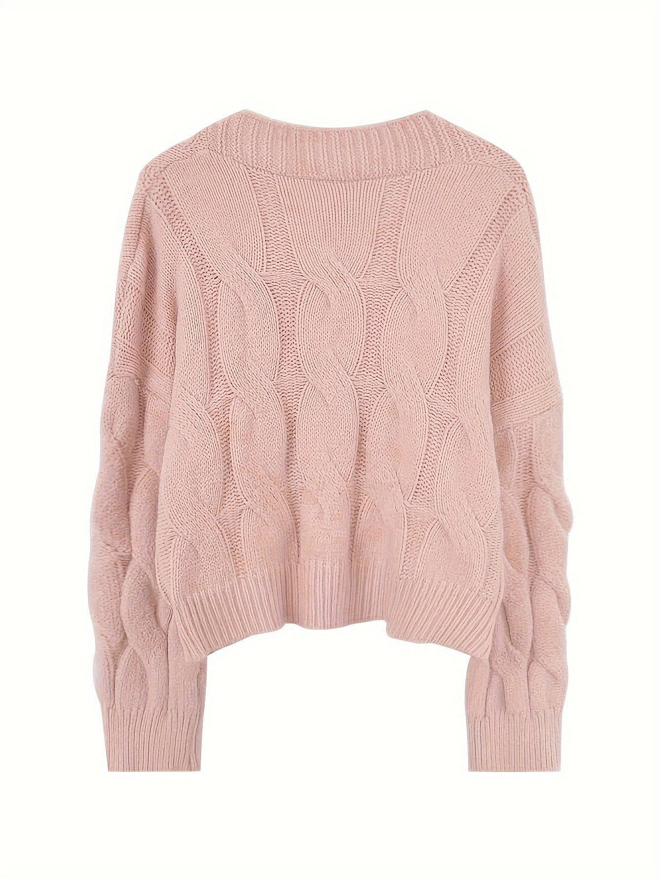 Women's Casual V-Neck Cardigan - Loose Fit, Long Sleeve, Button-Up Knit Sweater in Light Pink, Stretchy Polyester Blend, Perfect for Spring/Fall, Casual Wear|Buttonup Knitwear|Stylish Texture