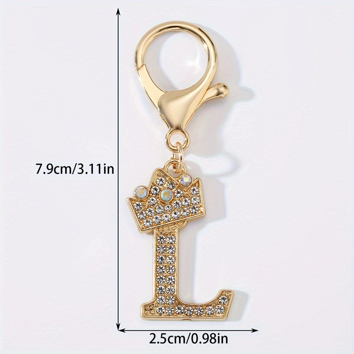 1pc Fashion Zinc Alloy Artificial Diamond Crown 26 English Letters Key Chain For Men, Bag Pendant To Friends