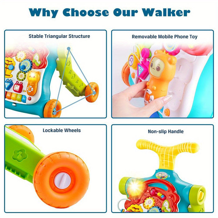 5 in 1 Baby Walker Sit-to-Stand Toys, Learning Walker for Boys Girls Toddler, Multifunctional Educational Activity Center Removable Play Panel, Push Walker Toys Gifts for Infant 6+ Months, Birthday Gift, Children'S Gifts, Eas