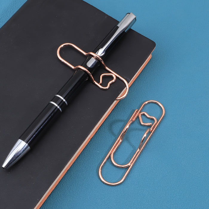 1pc/5pcs Metal Love Creative Paperclip Style Pen Holder, Simple Portable Student Notebook Holder Accessories Round Ballpoint Pen Clip