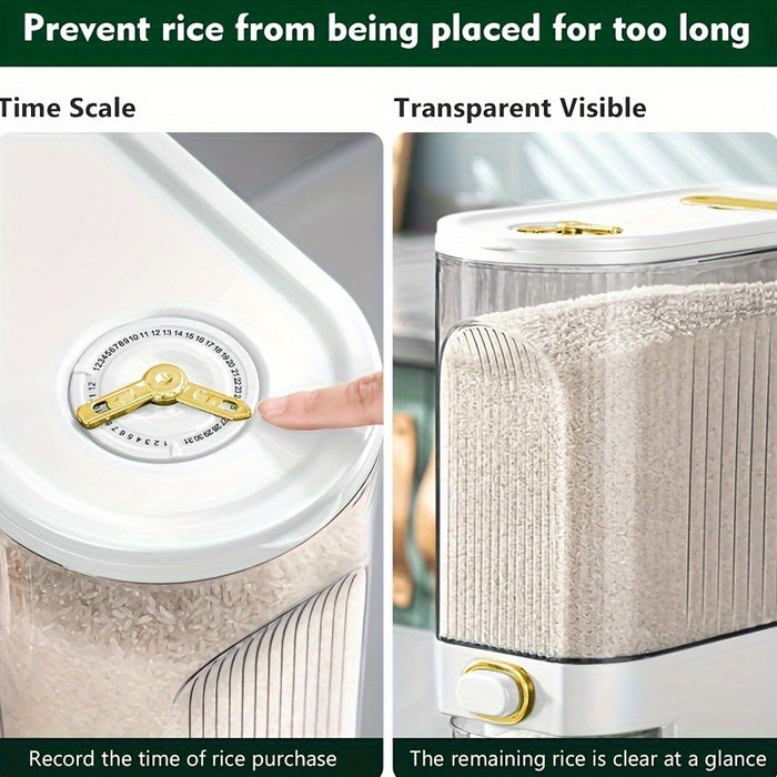 11.02LB/22.05LB Rice Dispenser, Large Dry Grain Storage Container with Measuring Cup And Time Scale, Food Dispenser for Kitchen Organization And Food Storage Room Used to Hold Grain Dry Grain