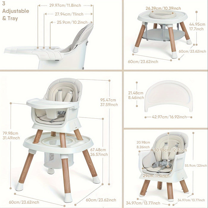 14-In-1 Baby High Chair Baby Seat, Convertible Multifunctional Infant And Toddler High Chair With Activity Center And Tray (Wood Grain) As Halloween, Christmas Gift