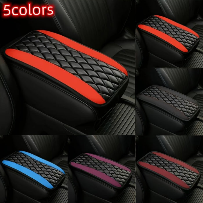1pc Fit PU Leather Armrest Pad Cover with Diamond-Stitched Pattern, Non-Slip Sponge Center Console Mat for Car Interior Accessories, Available in 5 Colors (Black/Red/Blue/Purple/Gray)