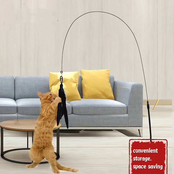 1pc Interactive Feather Cat Teaser Stick Toy with Bell and Suction Cup for Cat Play and Exercise