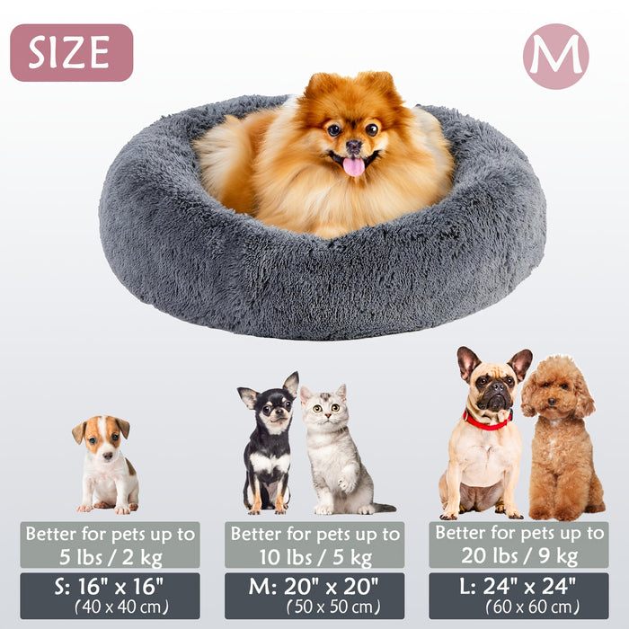 Calming Dog & Cat Bed, Donut Cuddler Warming Cozy Soft Round Bed, Fluffy Faux Fur Plush Cushion Bed For Small Medium And Large Dogs And Cats (16"/20"/24"/28"/31"/39") Christmas Gift